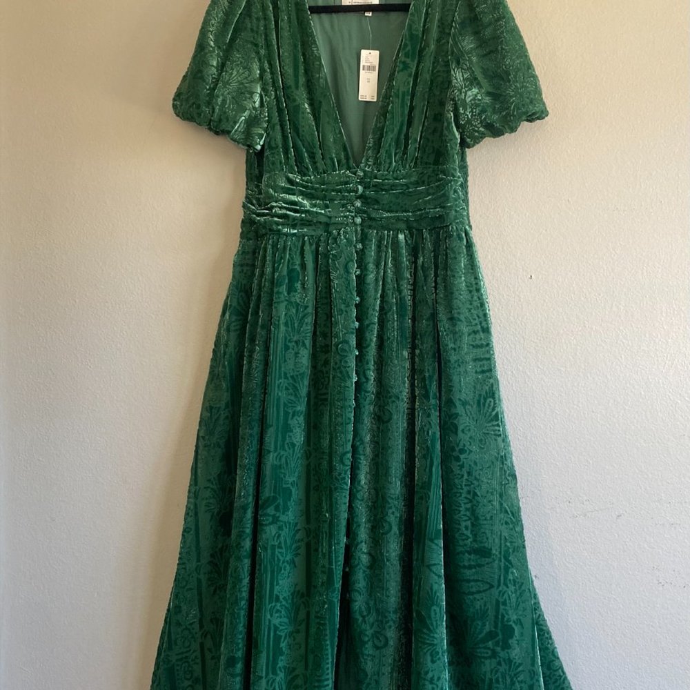 Anthropologie Puff-Sleeved Burnout Velvet Maxi Dress